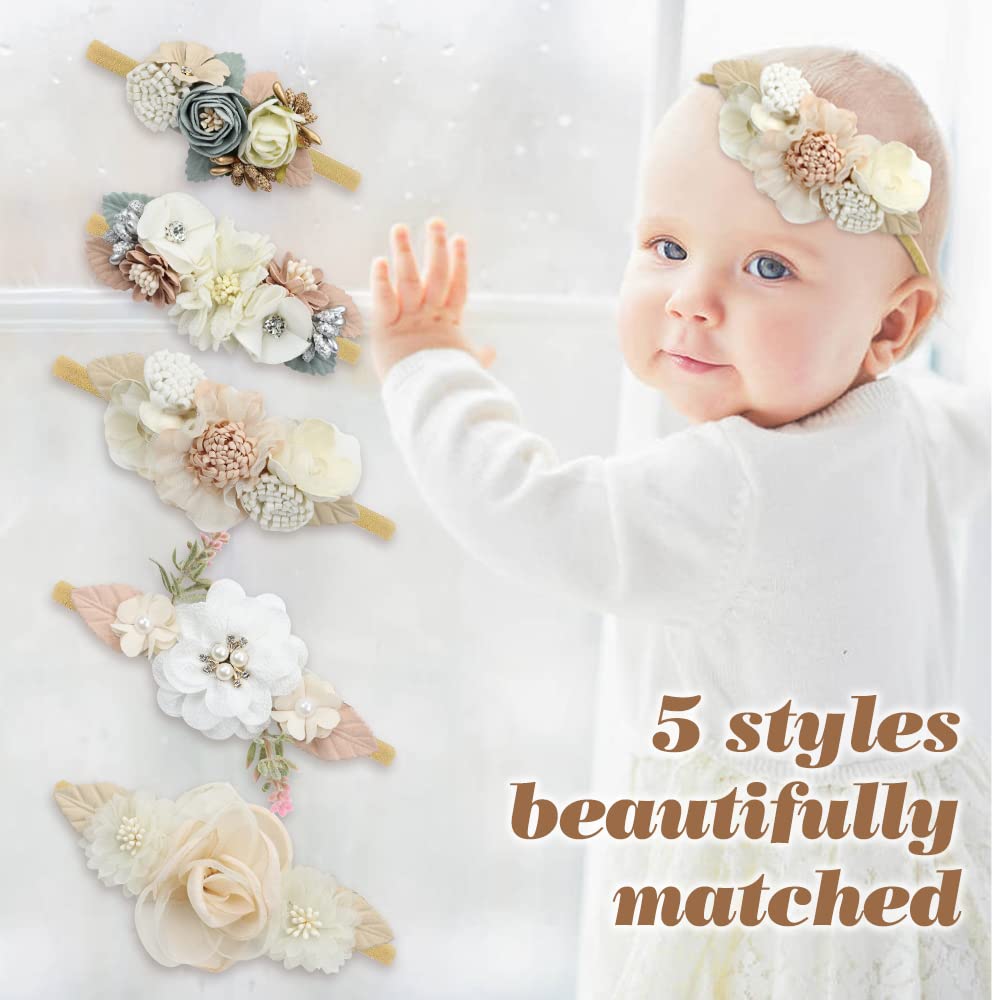 Cinaci fabric flowers with pearls on a soft nylon band for comfortable wear