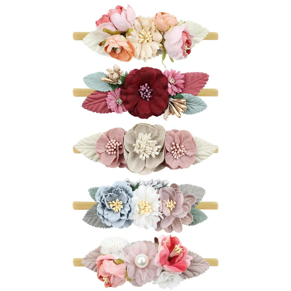 Cinaci flower headband pink - soft nylon band for delicate everyday wear and photo props.