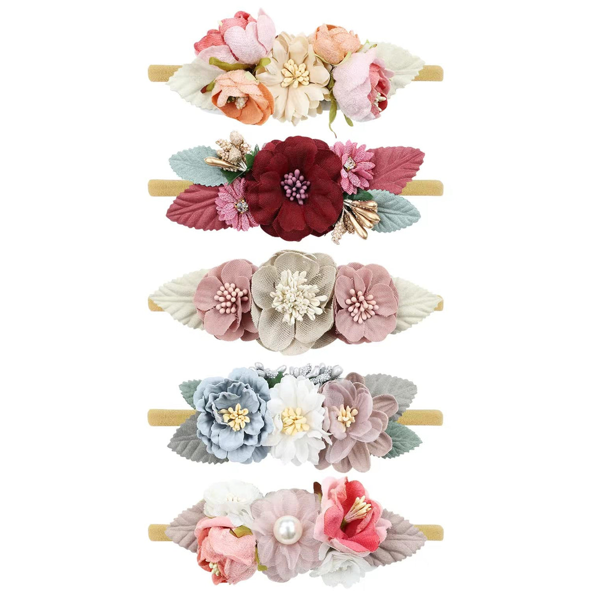 Cinaci flower headband pink - soft nylon band for delicate everyday wear and photo props.