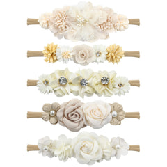Cinaci flower headband set5 front view shows five color options for coordinated outfits.