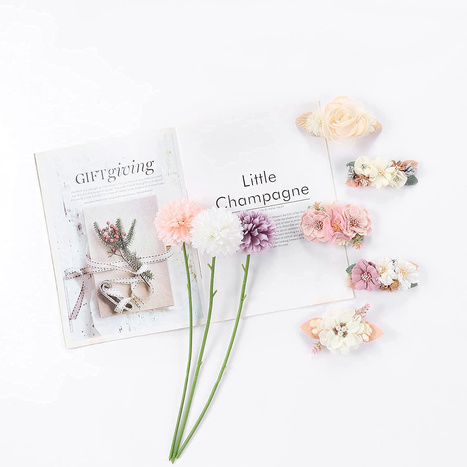 Cinaci flower headbands shown for baptisms, birthdays, and holiday occasions.