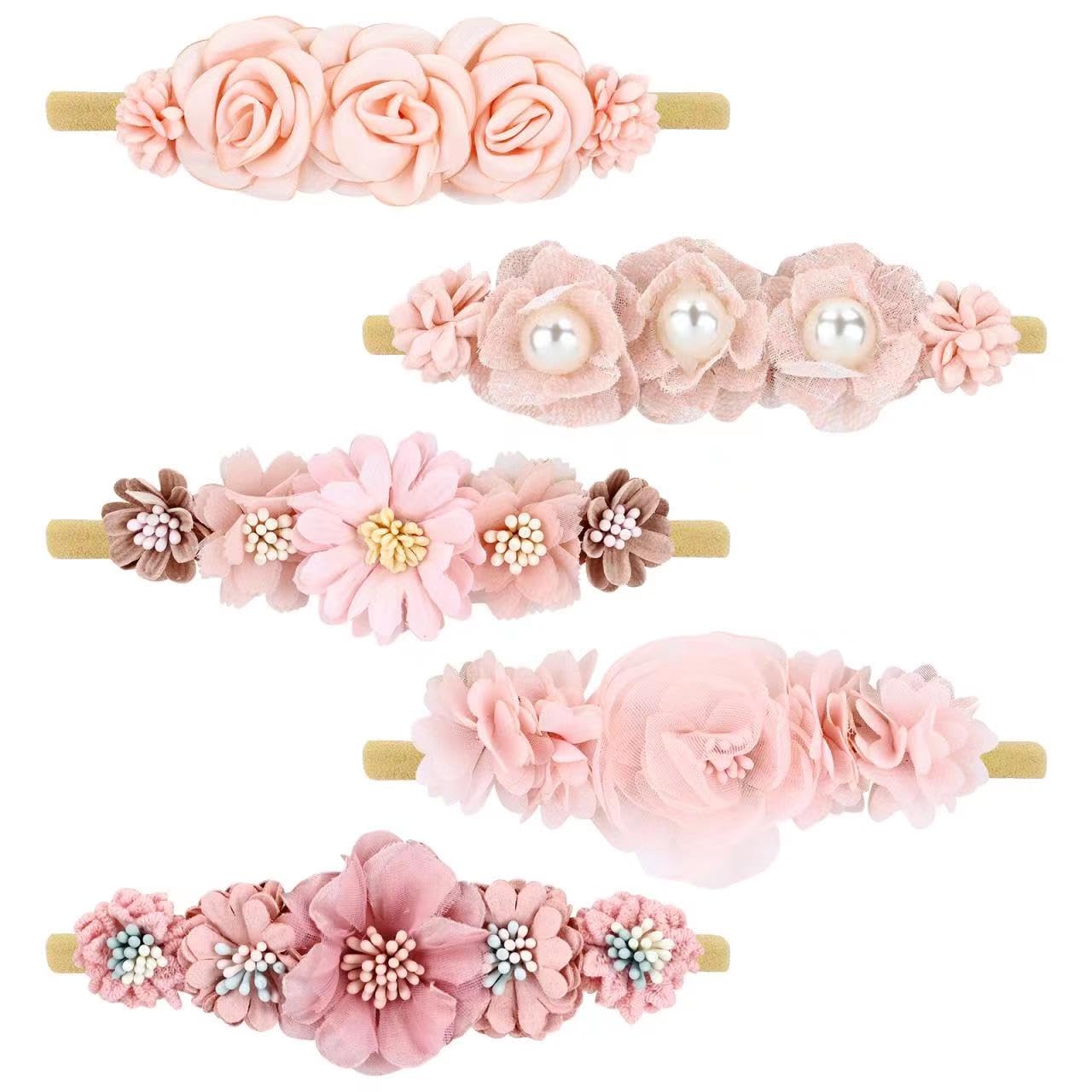 Cinaci flower headbands pink bouquet, soft nylon comfort for daily wear