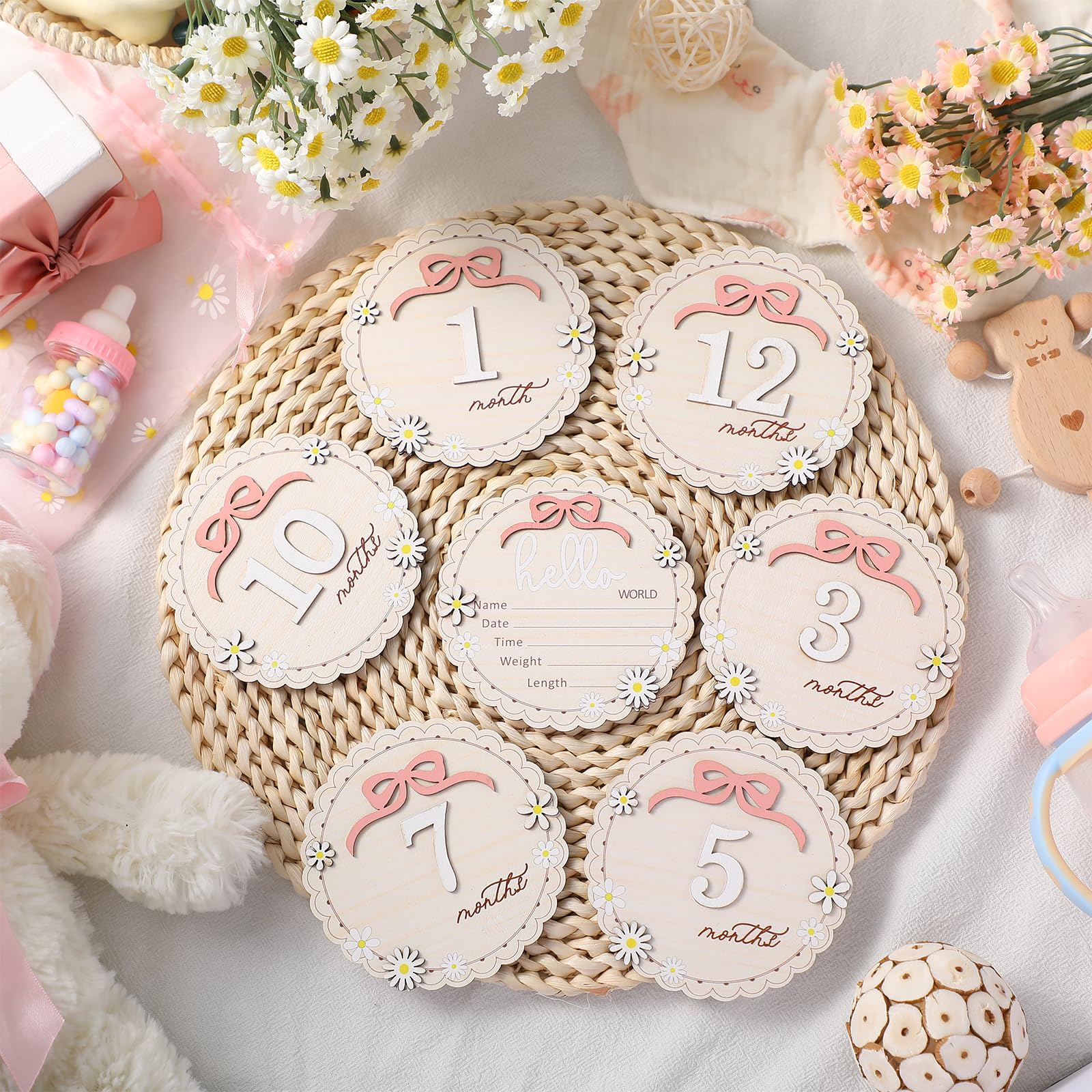 Cinnvoice baby photo prop setup for gender reveal or decor