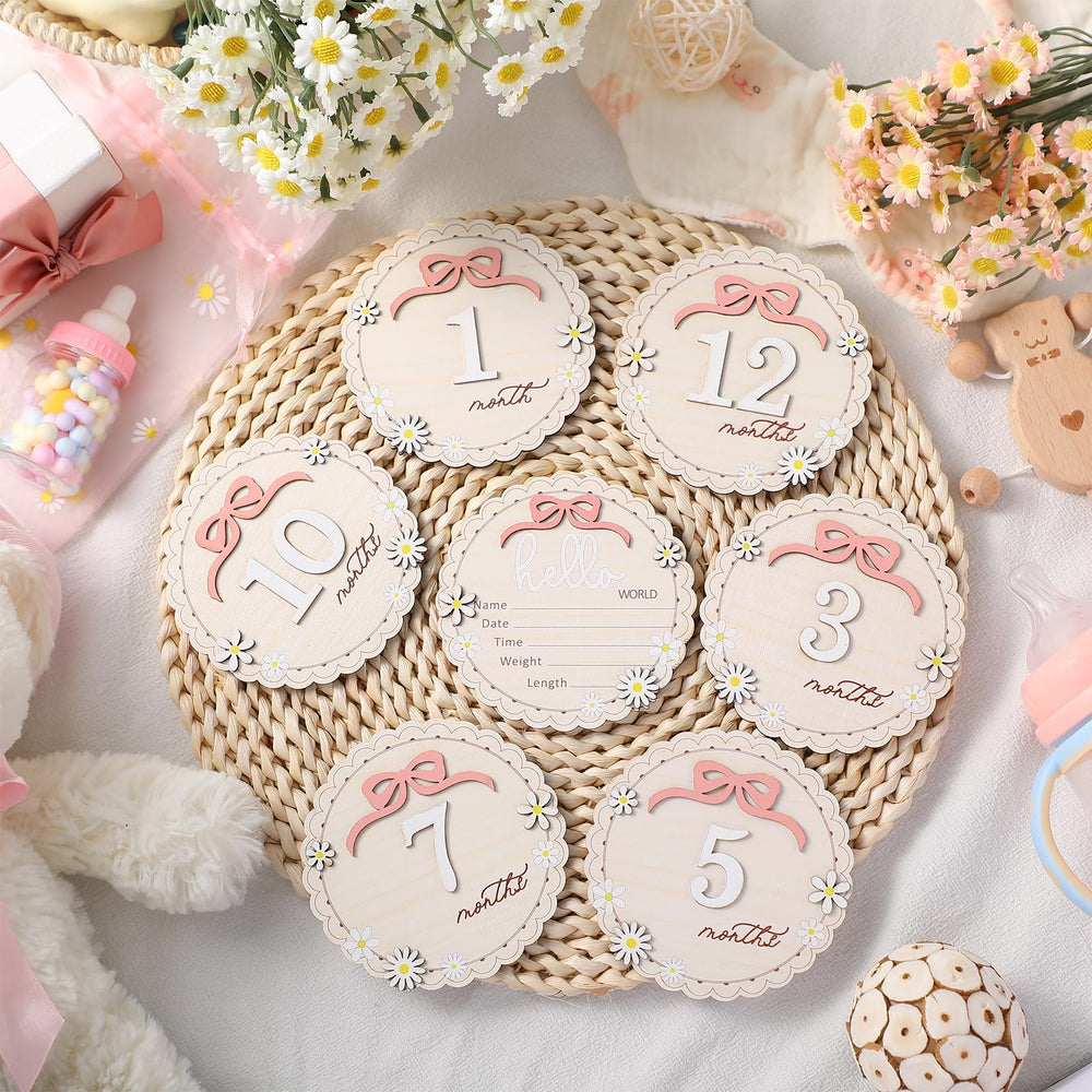Cinnvoice baby photo prop setup for gender reveal or decor