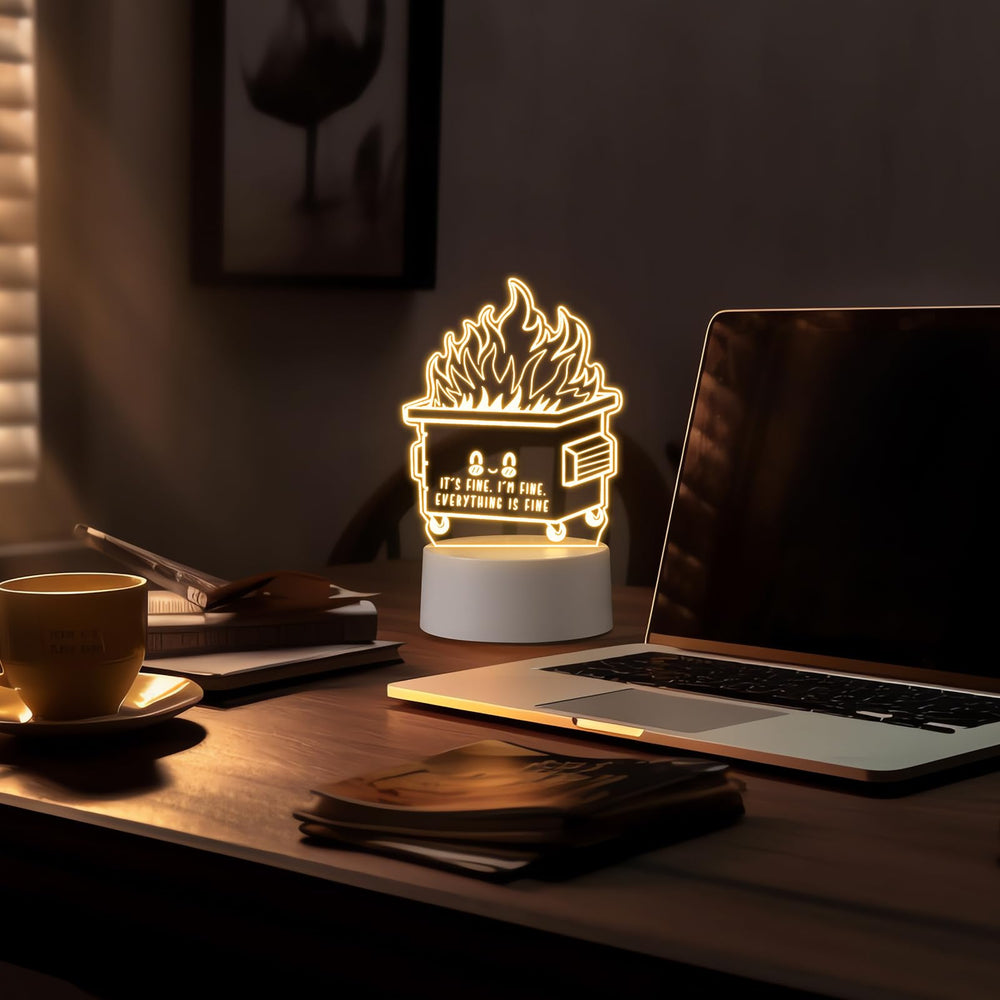 Cinnvoice dumpster fire night light features a flame dumpster design for decor.