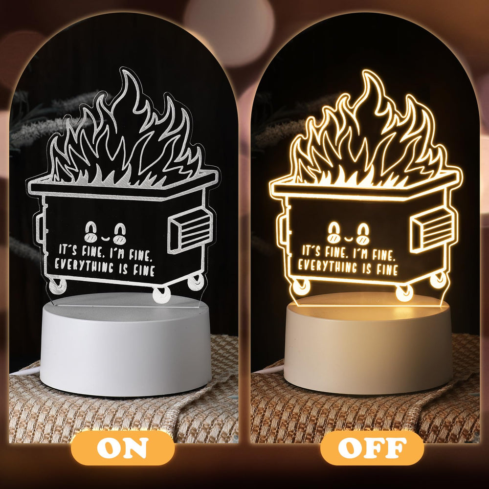 Cinnvoice dumpster fire night light provides soft nursery lighting for bedtime.