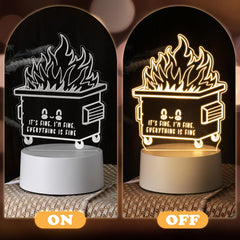 Cinnvoice dumpster fire night light provides soft nursery lighting for bedtime.