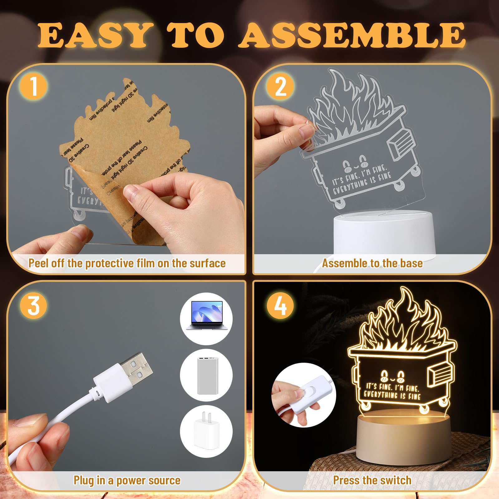 Cinnvoice dumpster fire night light makes a thoughtful teacher gift with warm illumination.