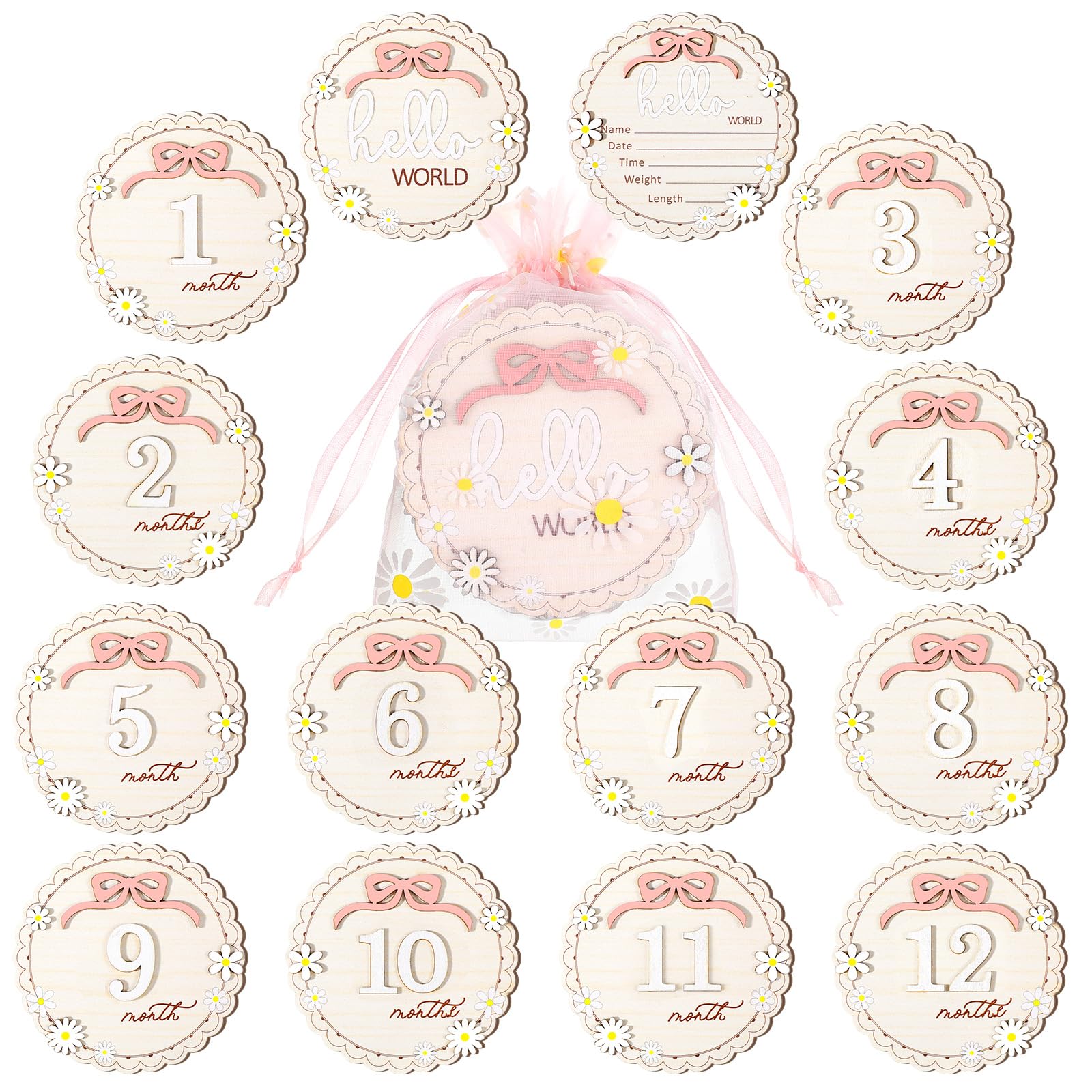 Cinnvoice Hello World milestone card front for newborn announcements