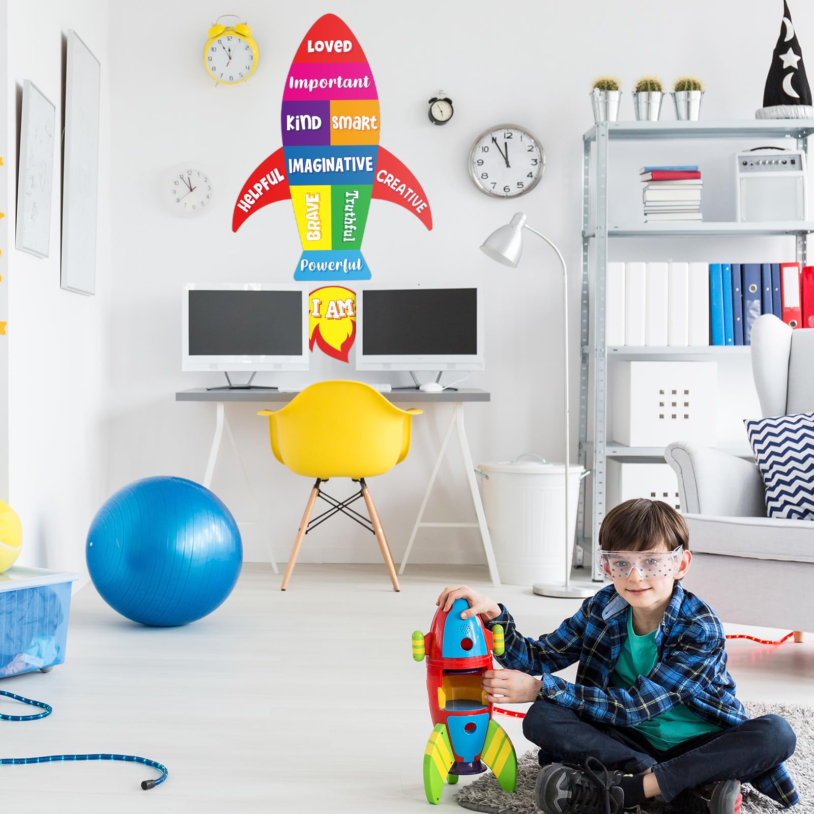 Cinrobiye playroom decor rocket adds color and excitement to learning corners.