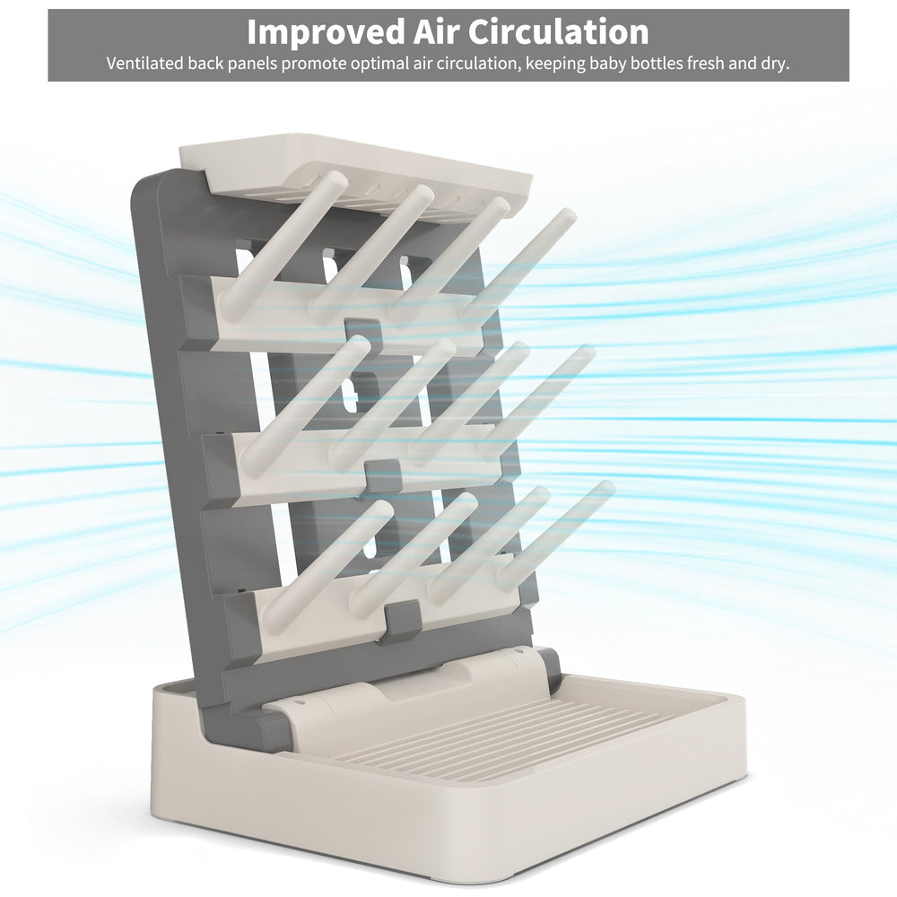 CINWWNI drying rack with anti-tipping backboard provides stable drying for multiple bottles.