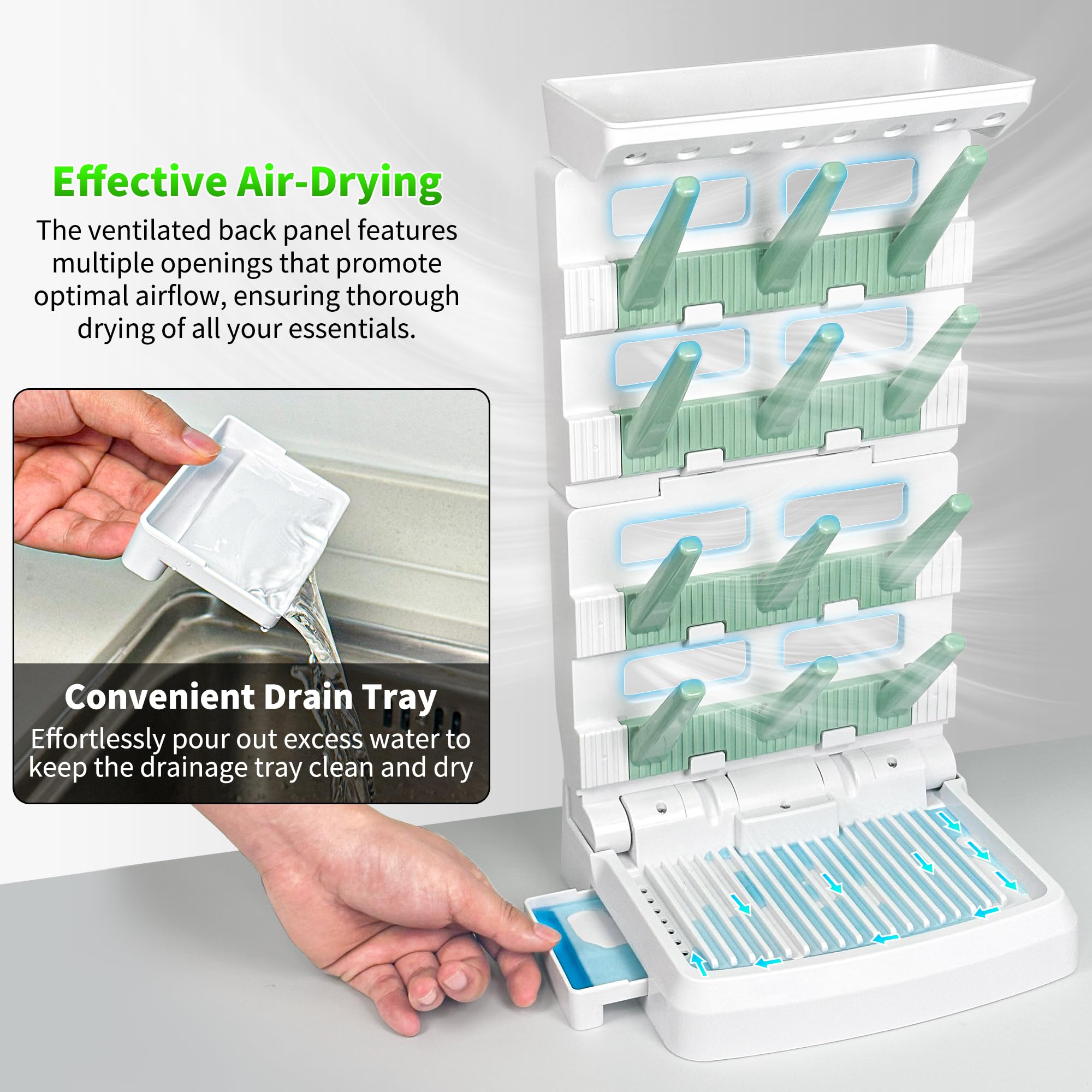 CINWWNI drying rack drain tray shows easy water collection and quick cleanup.