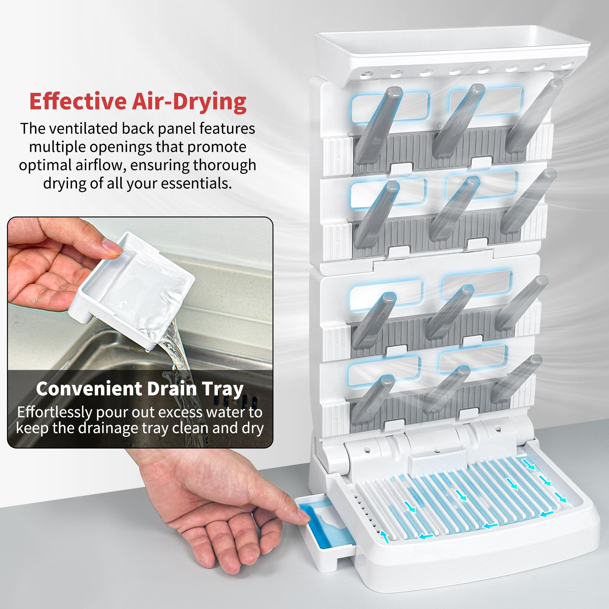 CINWWNI bottle drying rack drain tray image reveals easy water collection and cleanup.