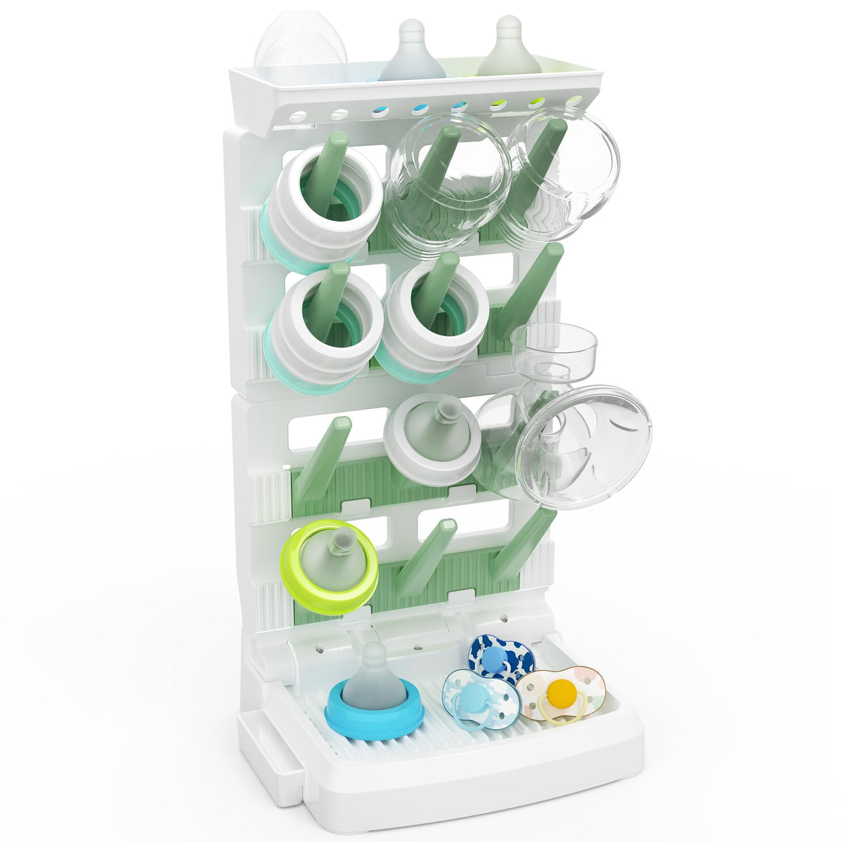 CINWWNI baby bottle drying rack front view shows compact space-saving design for busy kitchens.