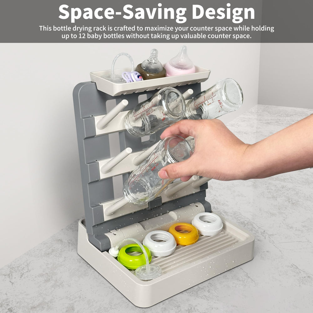 CINWWNI baby bottle drying rack holds up to 12 bottles, simplifying post-wash organization.