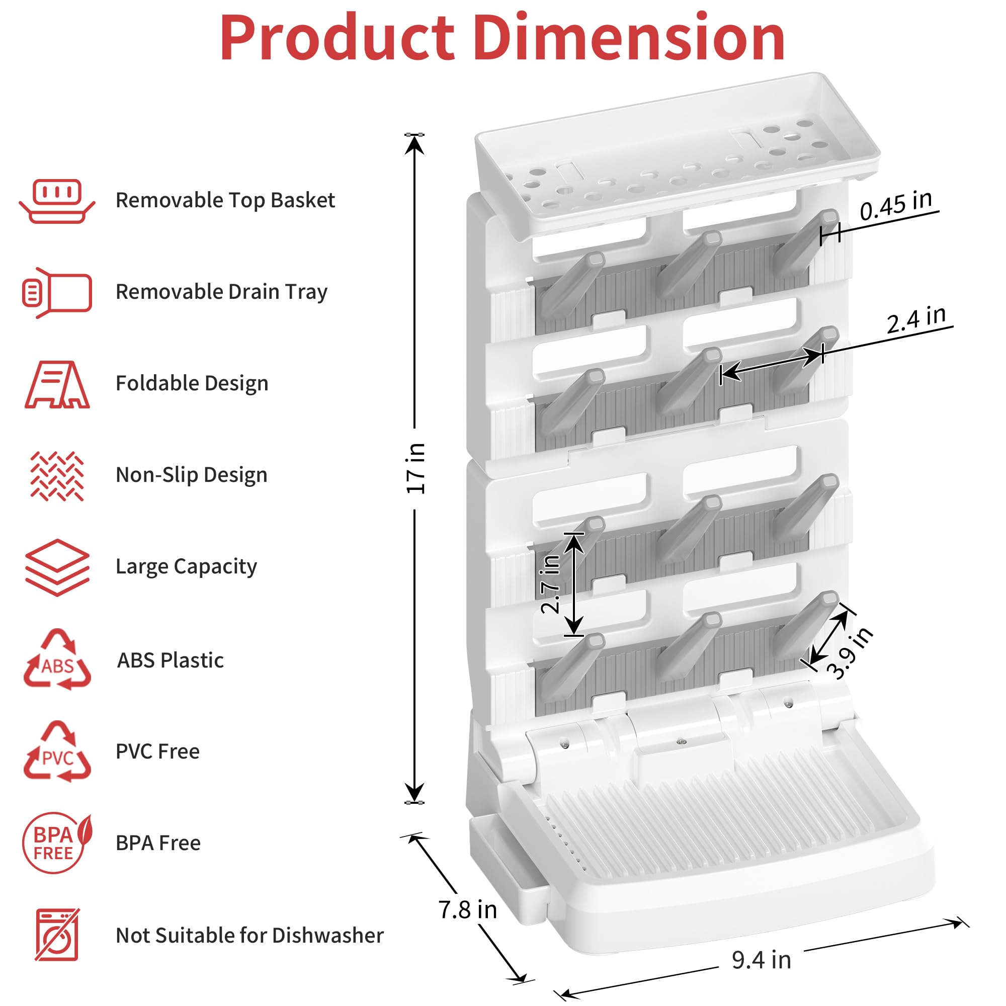 CINWWNI bottle drying rack side view demonstrates vertical storage for 12 bottles.