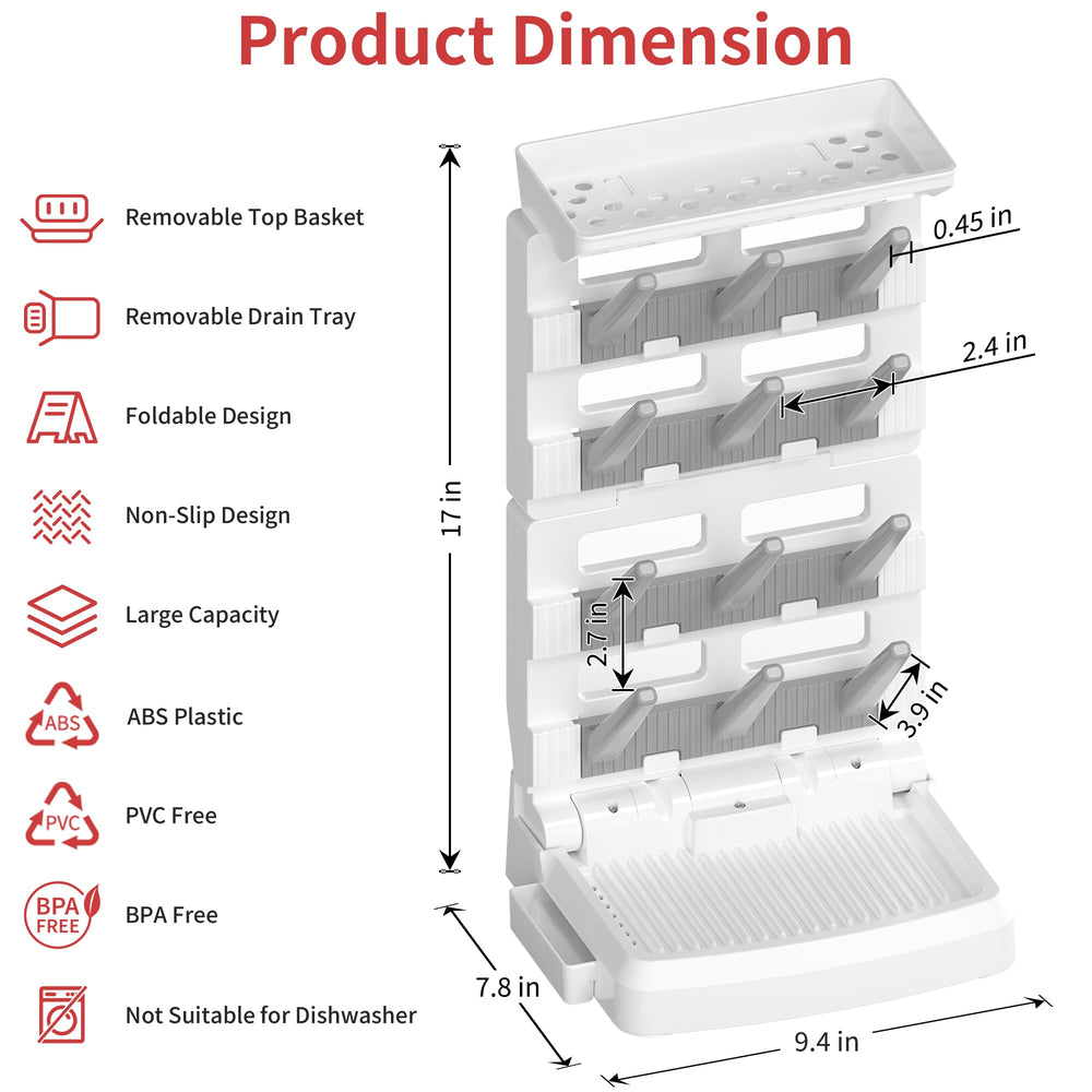 CINWWNI bottle drying rack side view demonstrates vertical storage for 12 bottles.
