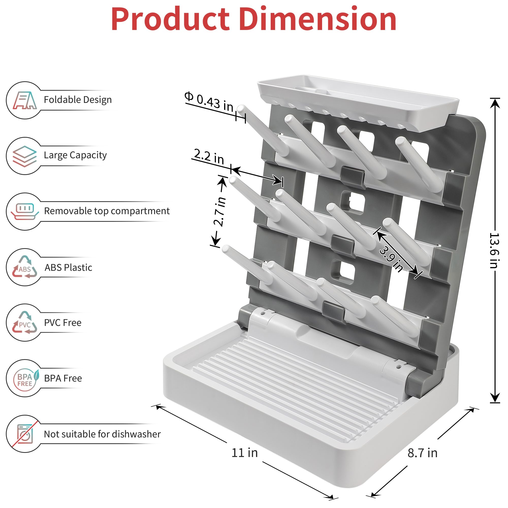 CINWWNI bottle-drying-rack full-capacity setup shows vertical storage for up to 12 bottles.