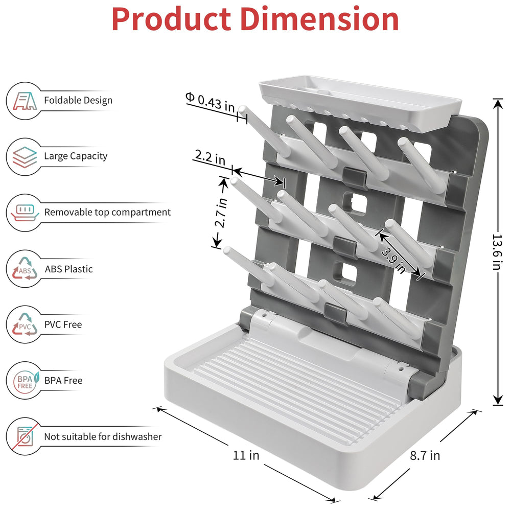 CINWWNI bottle-drying-rack full-capacity setup shows vertical storage for up to 12 bottles.