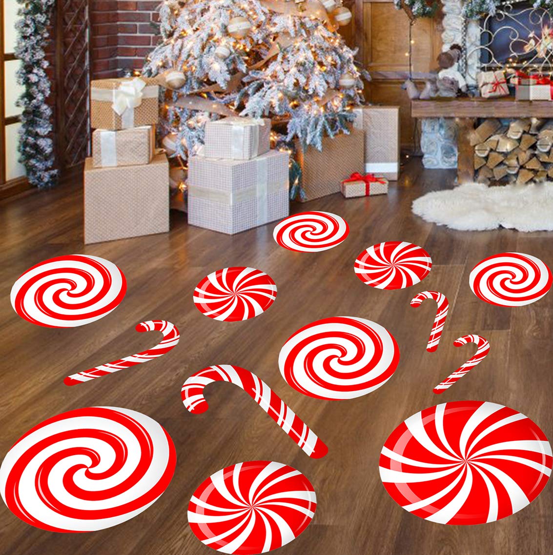CIOEY Peppermint Floor Decals window-decoration candy-themed storefront window display.