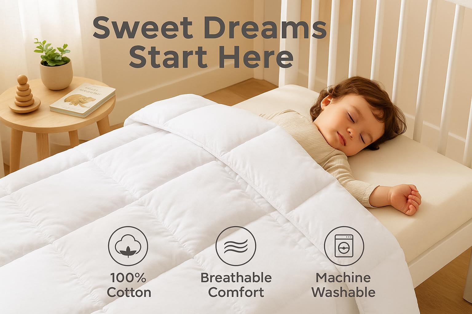 CirclesHome Warm Crib Comforter 100% cotton weave emphasizes breathable natural fibers for all-season comfort.