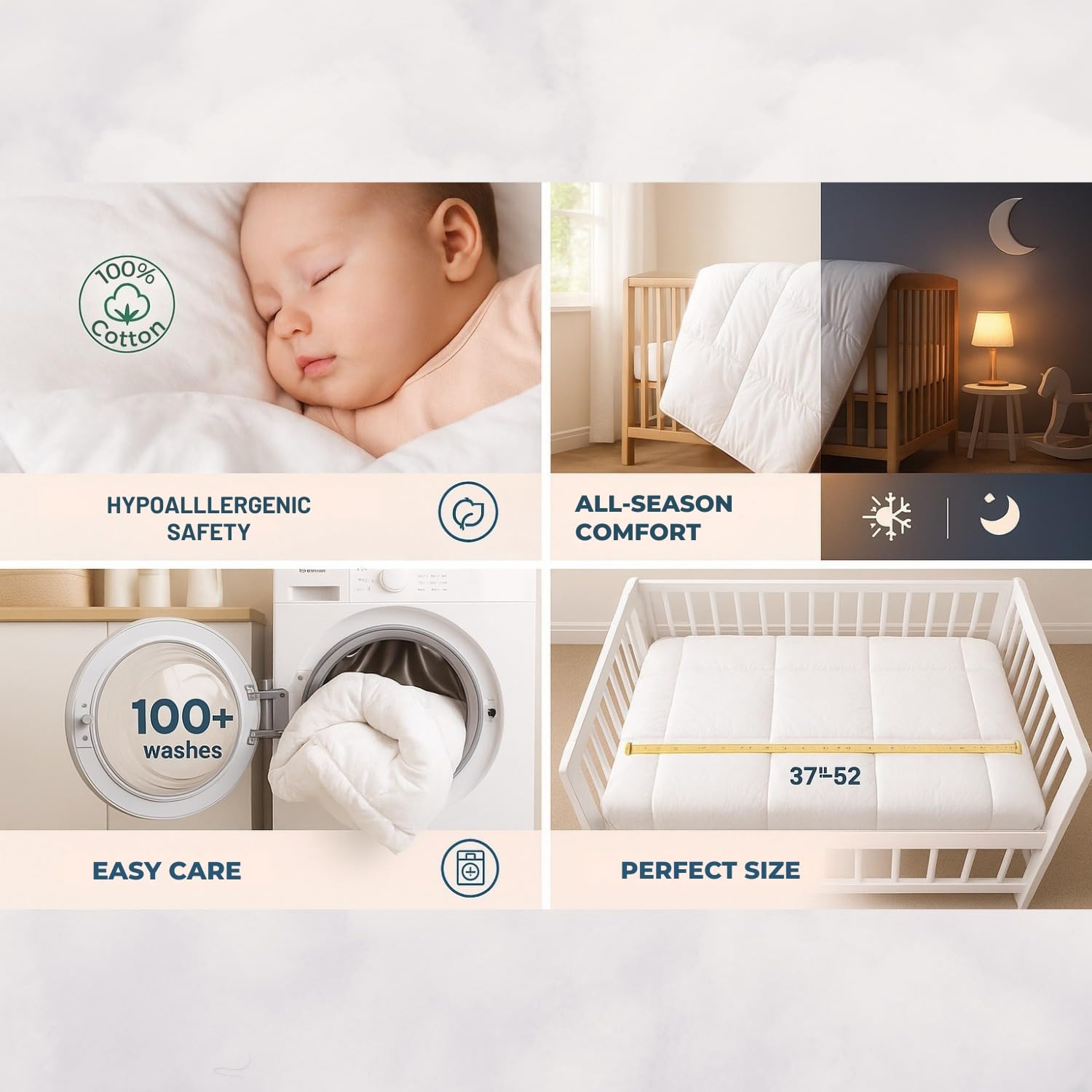 CirclesHome Warm Crib Comforter crib fit 37x52 demonstrates secure snug fit for most cribs.