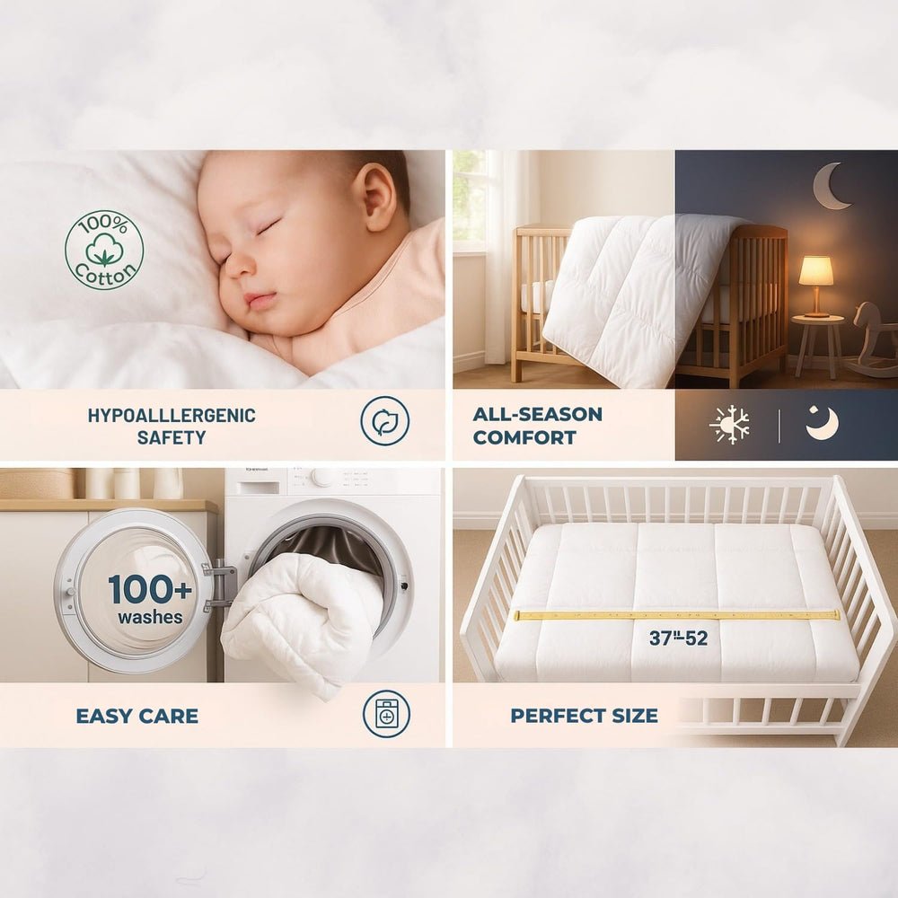 CirclesHome Warm Crib Comforter crib fit 37x52 demonstrates secure snug fit for most cribs.