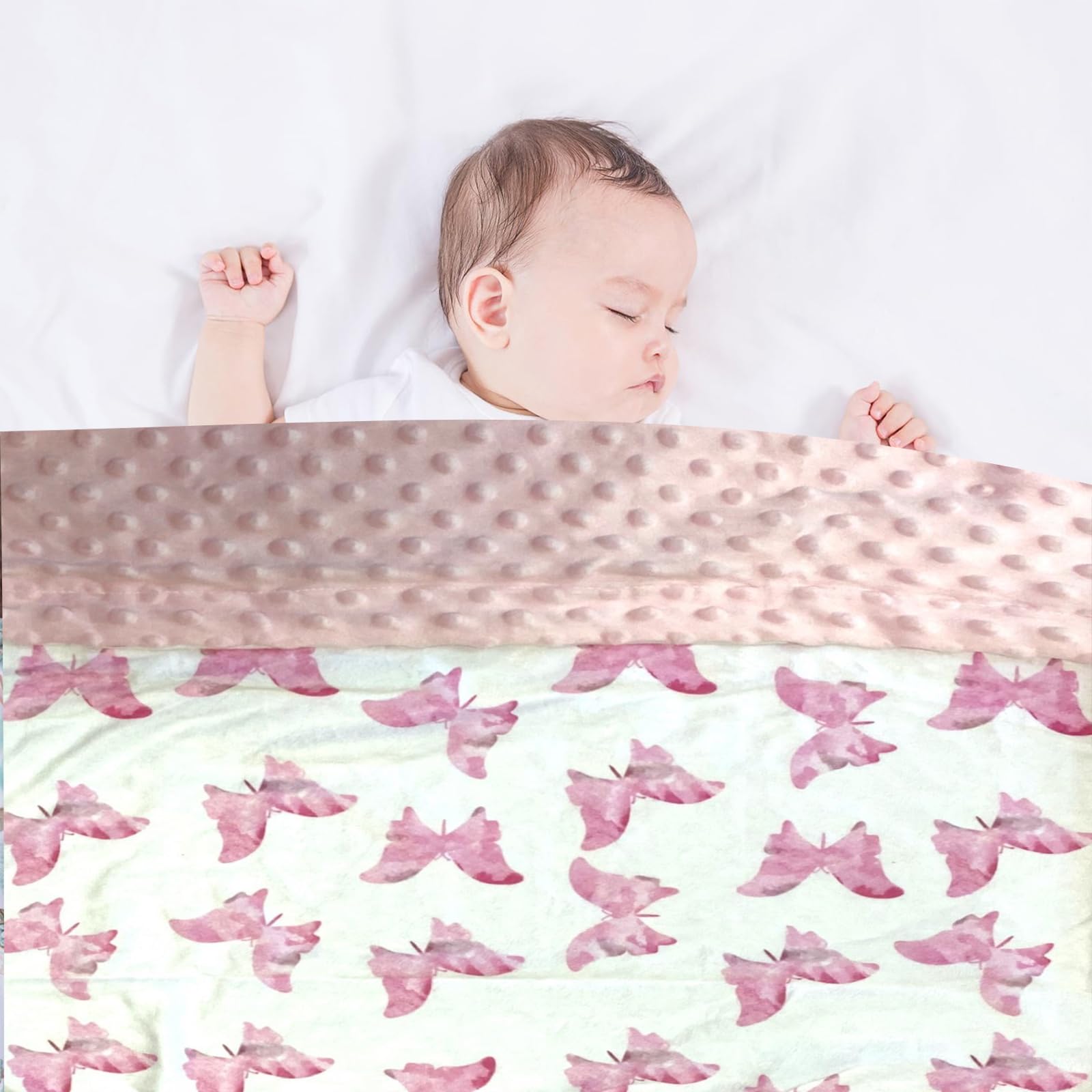 Citihomy pink butterfly blanket dotted backing and gentle texture for soothing hugs