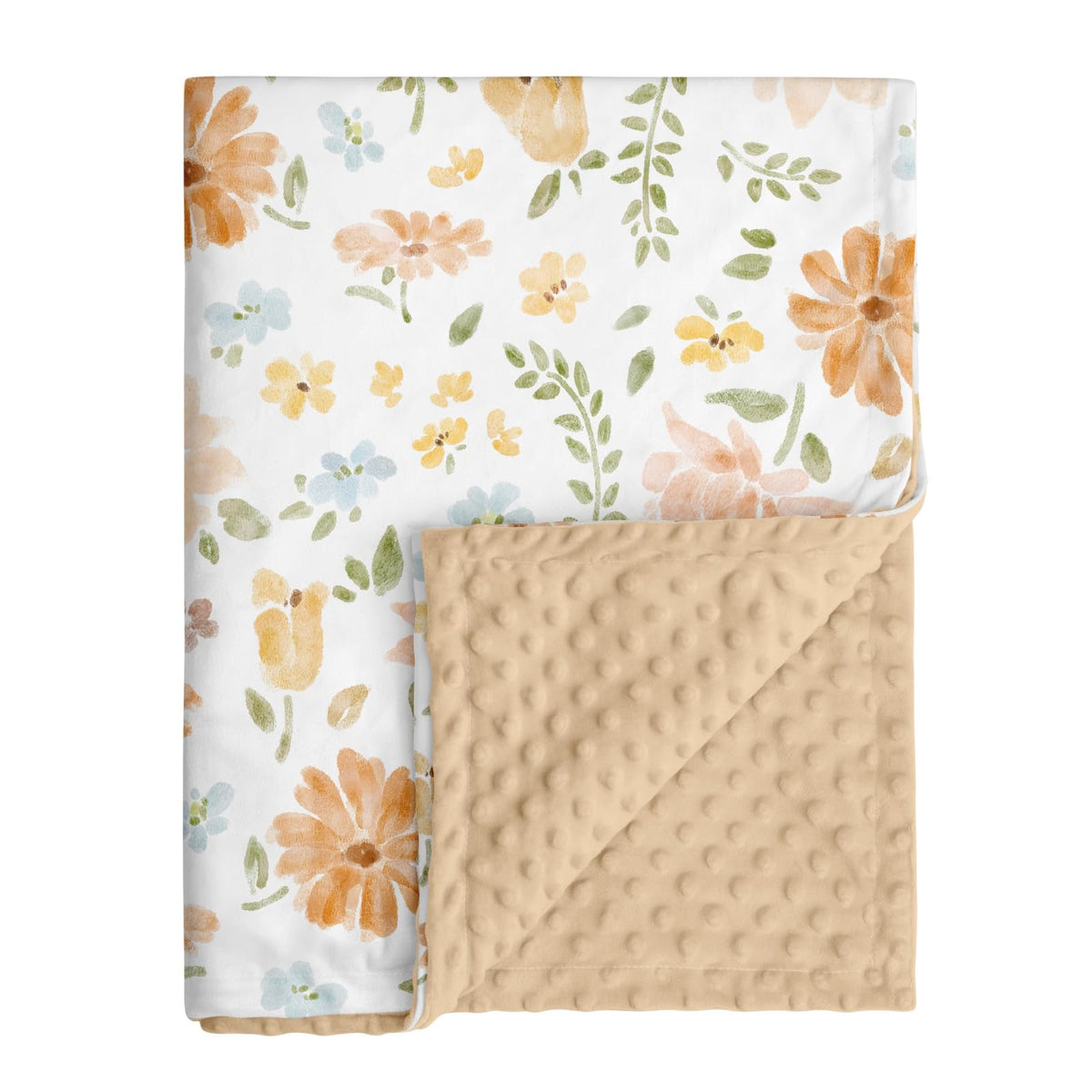 Civarua Kids baby blanket orange floral front provides cozy comfort for naps and stroller outings.