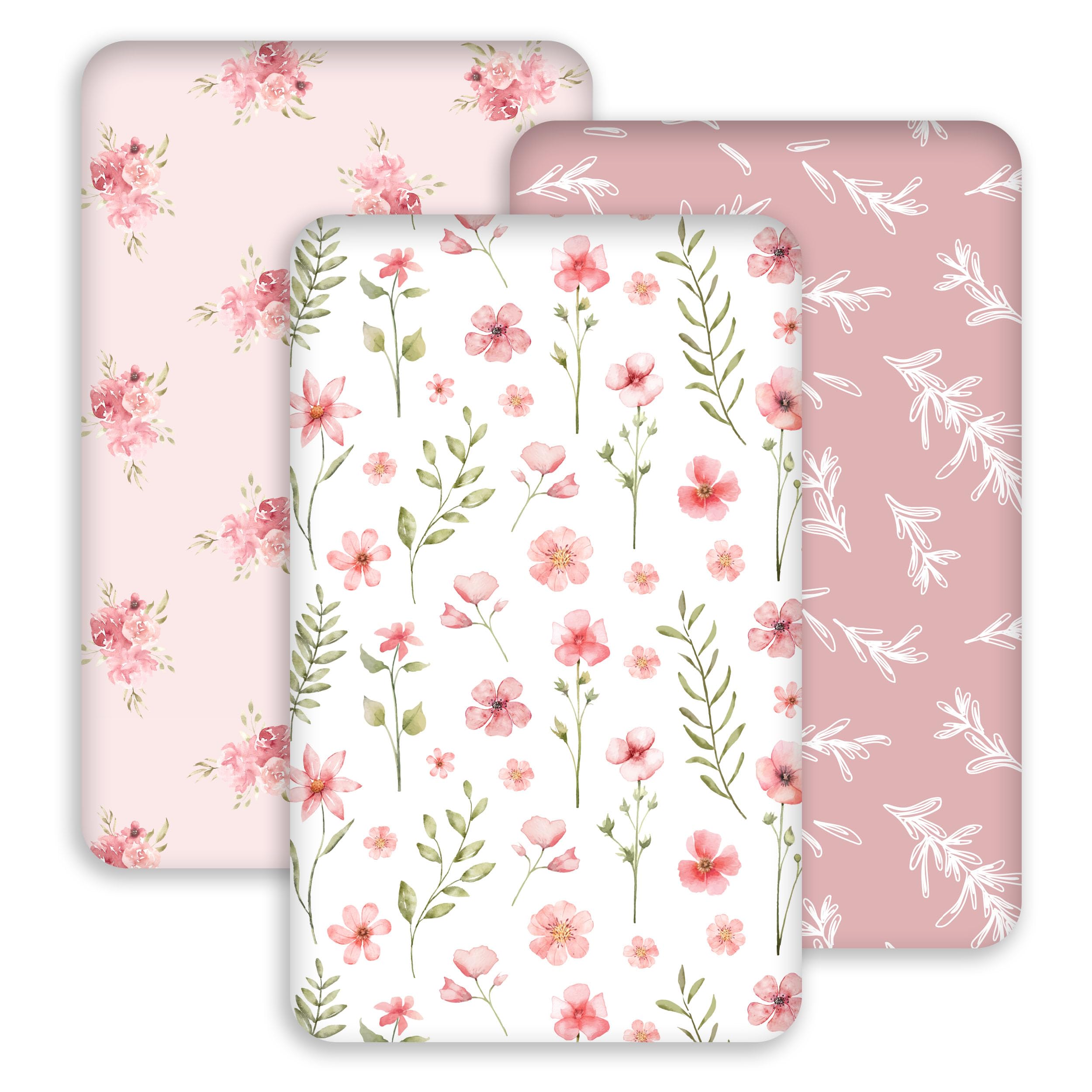 Civarua Kids pink floral bassinet sheet fabric close-up highlighting soft, breathable material.
