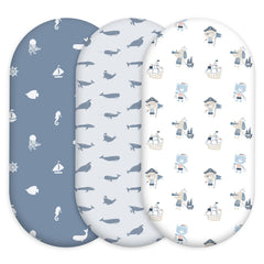 Civarua Kids bassinet sheets in blue ocean sailor, packaged for quick setup and gifting.