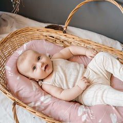 Civarua Kids pink butterfly sheets on bassinet mattress demonstrate universal fit