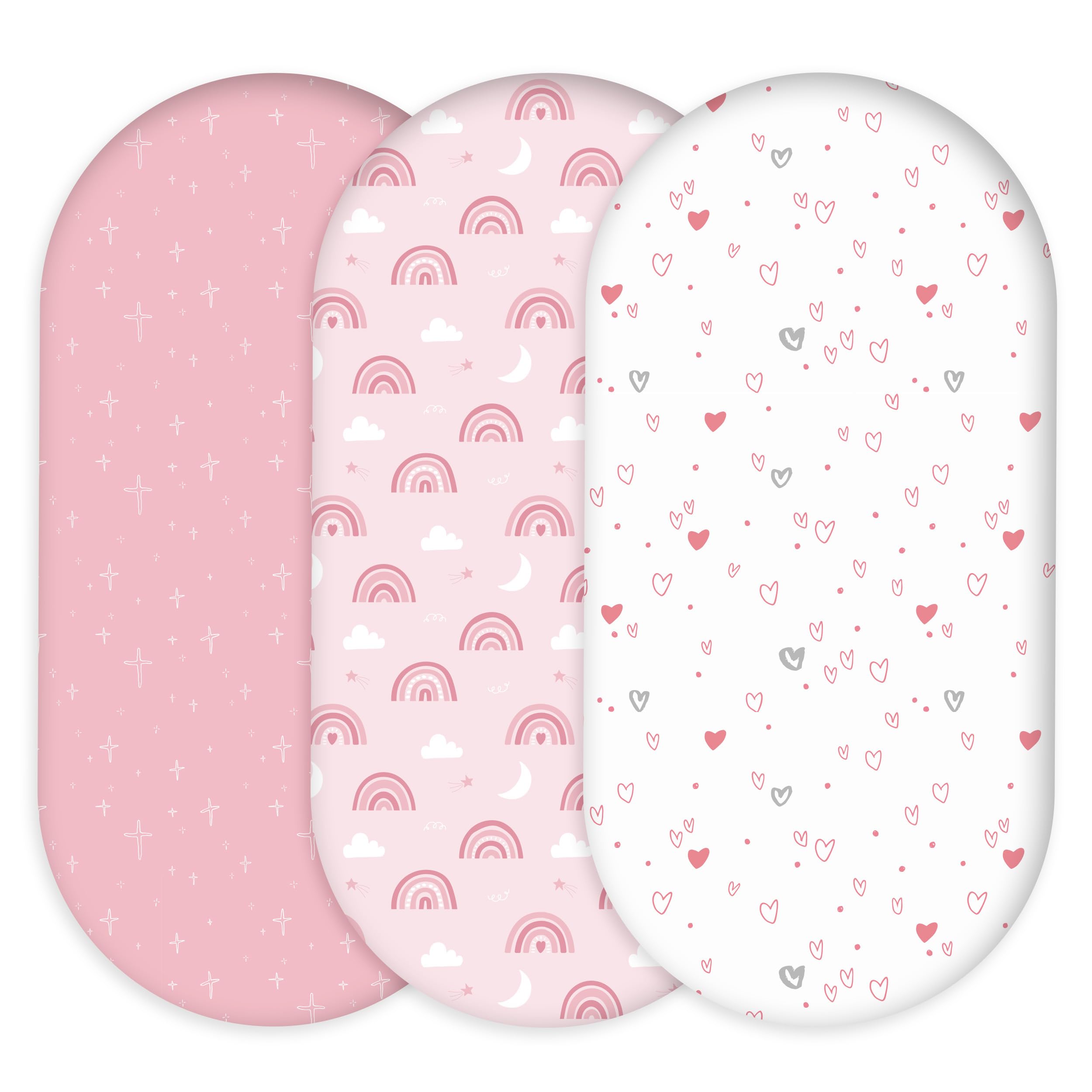 Civarua Kids bassinet sheets rainbow pink packaging highlights soft 3-pack value