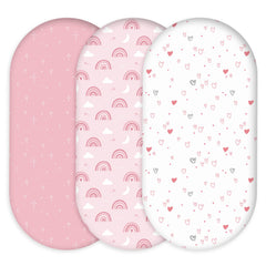 Civarua Kids bassinet sheets rainbow pink packaging highlights soft 3-pack value