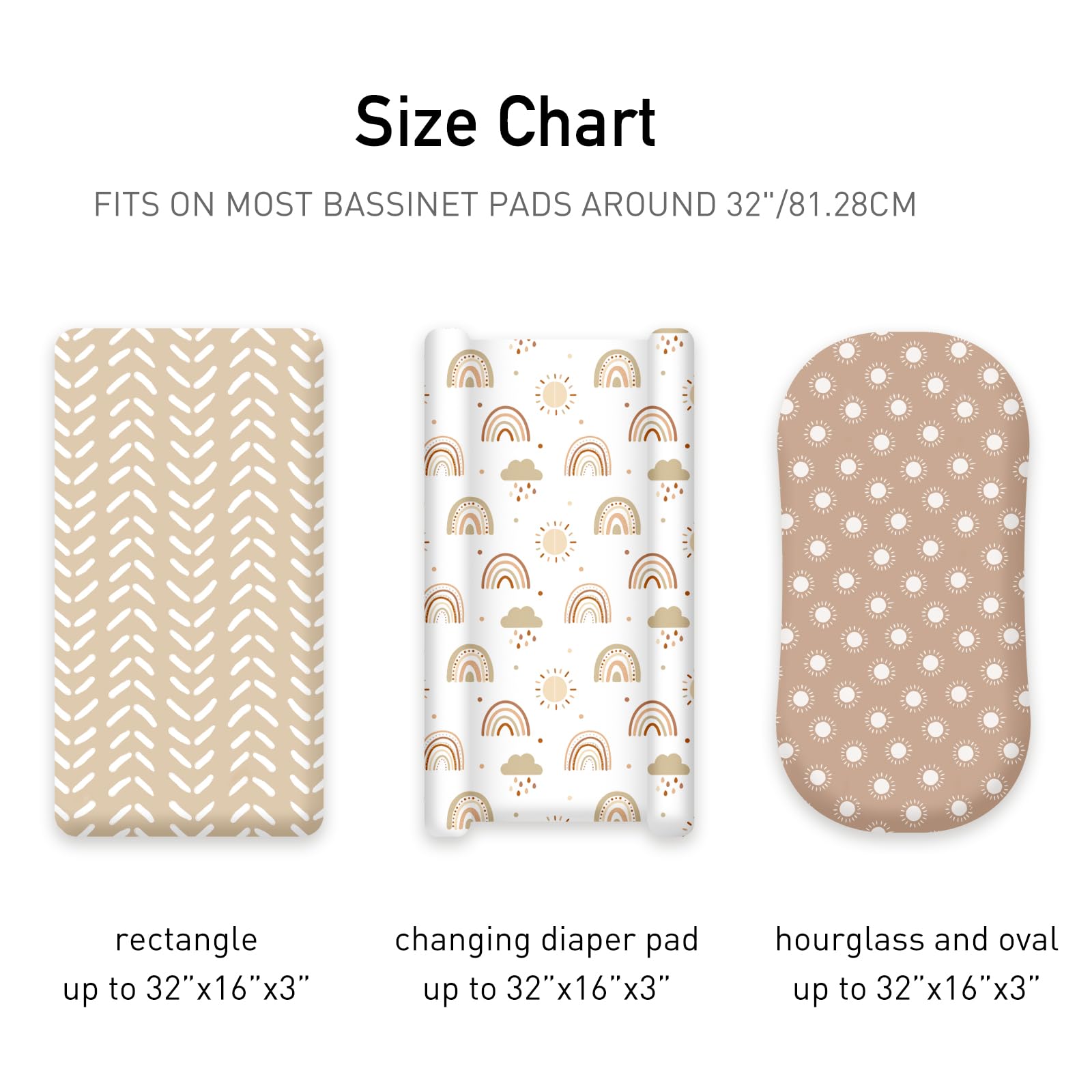 Civarua Kids universal-fit sheets cover hourglass, oval, rectangle bassinet mattresses.