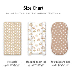 Civarua Kids universal-fit sheets cover hourglass, oval, rectangle bassinet mattresses.