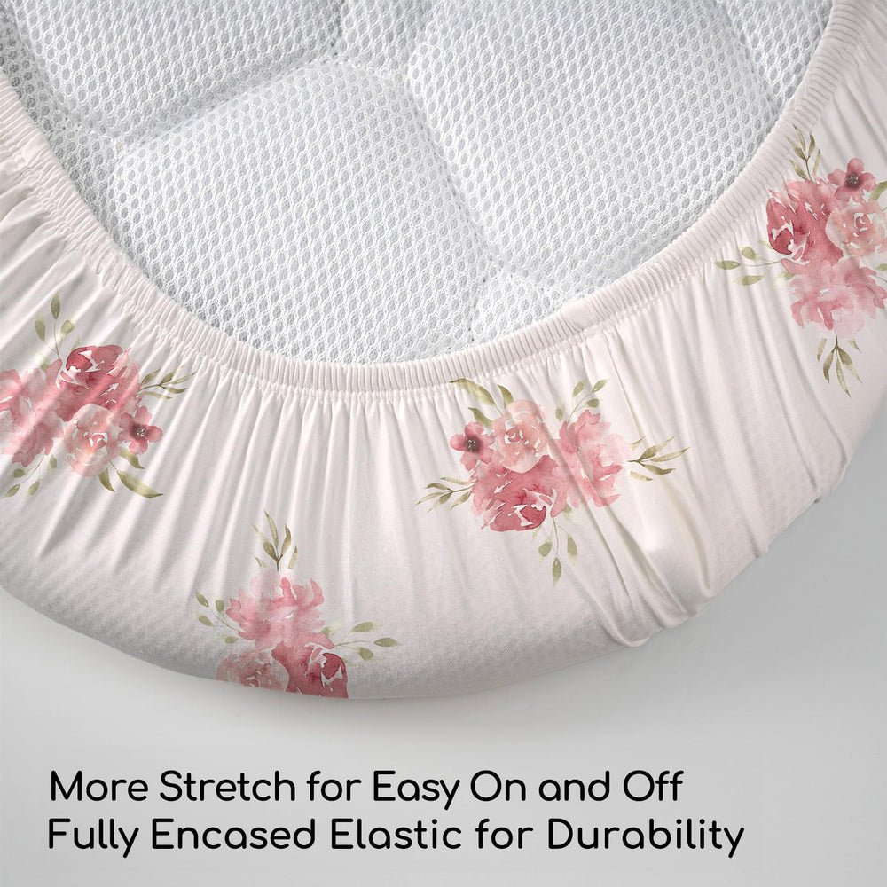 Civarua Kids floral-pattern sheets shown on bassinet, adding nursery style.