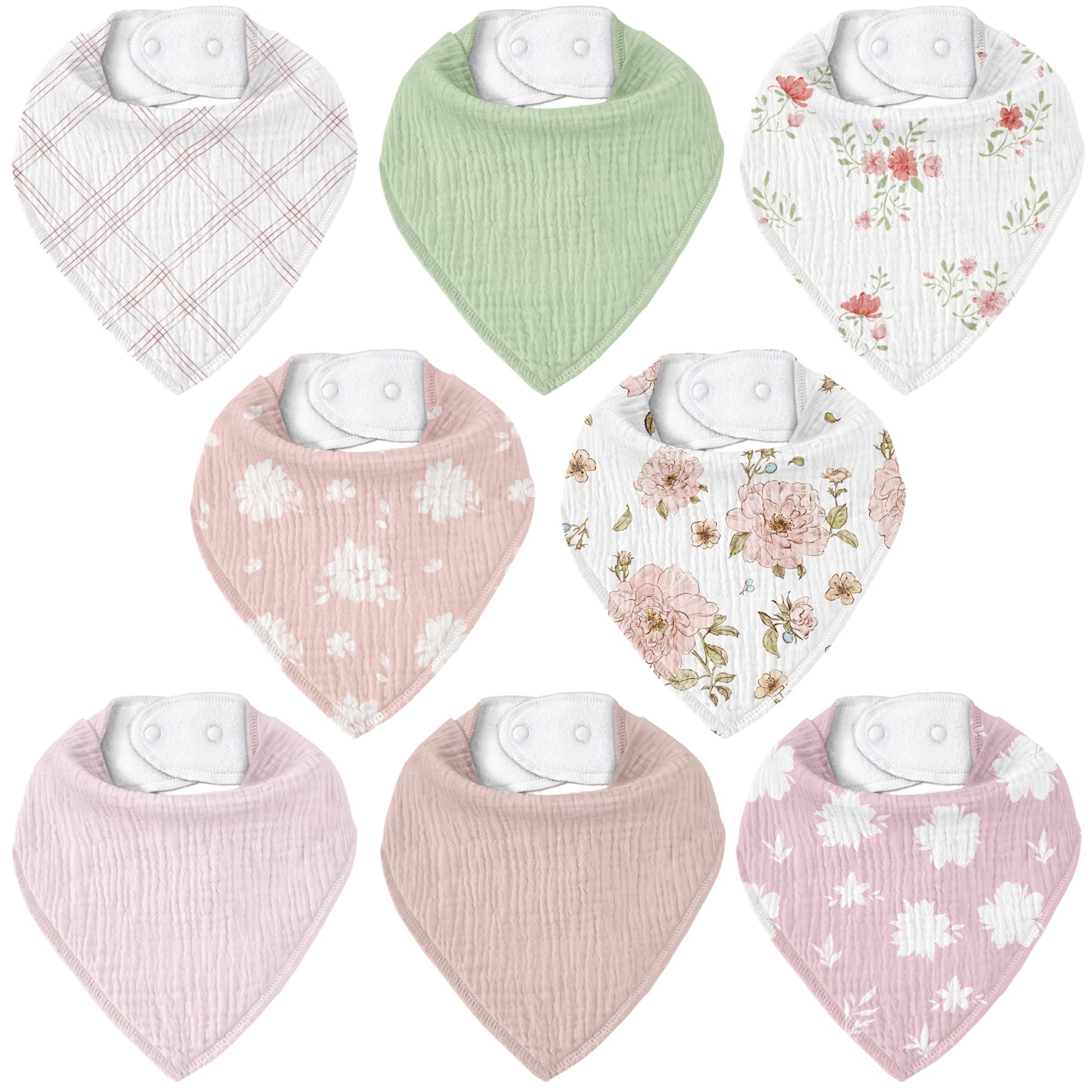 CIVARUA KIDS muslin baby bibs 8-pack flatlay showing coordinated outfits and drool protection.
