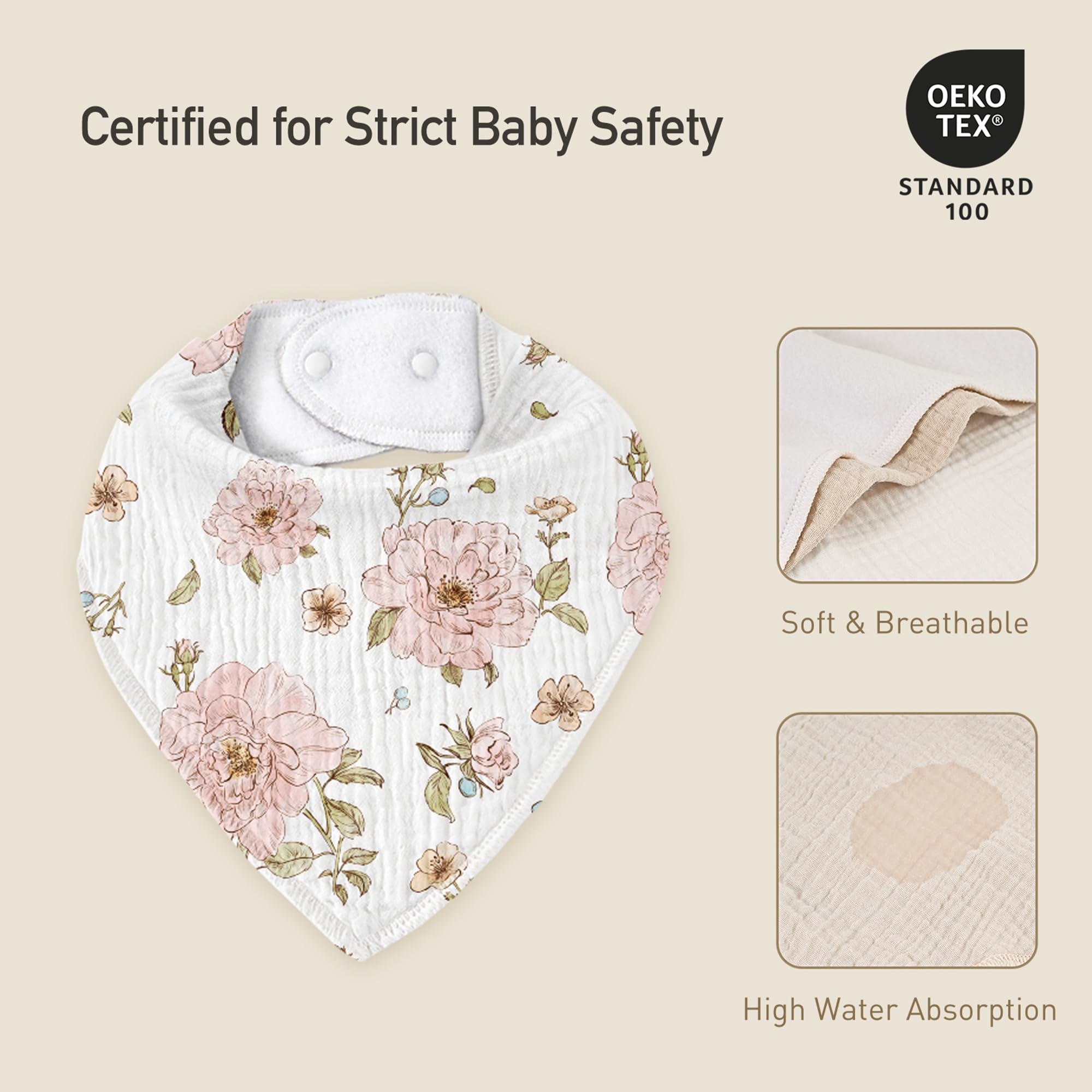 CIVARUA KIDS muslin baby bib machine-washable closeup highlights easy cleaning.