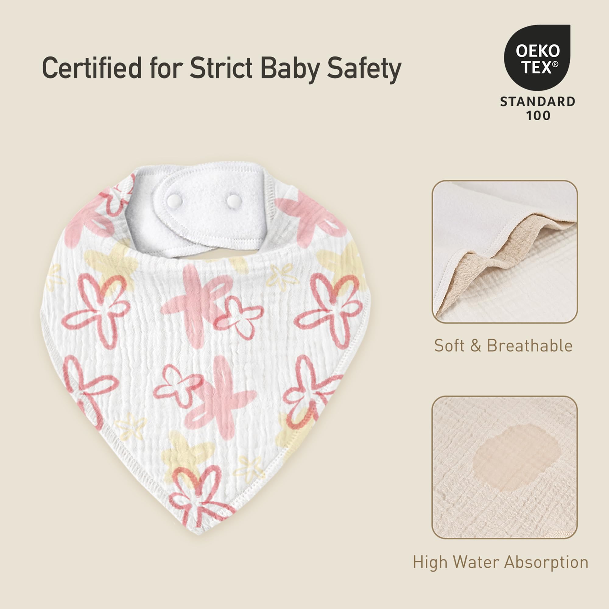 Civarua Kids muslin bibs 8-pack back view shows soft moisture-wicking backing