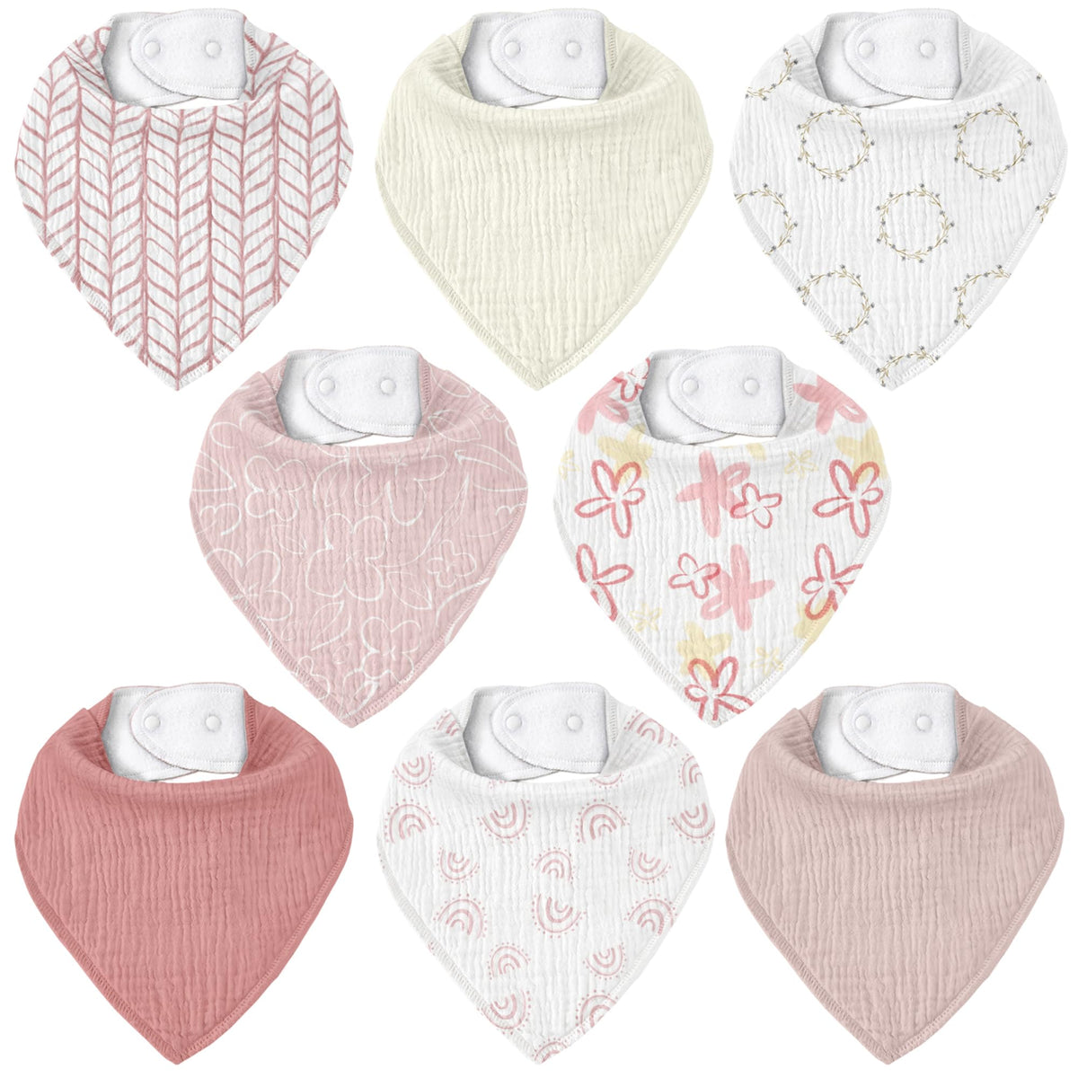 Civarua Kids muslin bibs 8-pack packshot highlights soft absorbent fabric for drool management