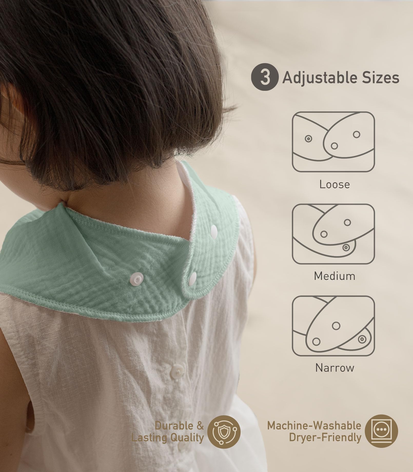 Civarua Kids muslin bibs back material — easy care and machine washable.
