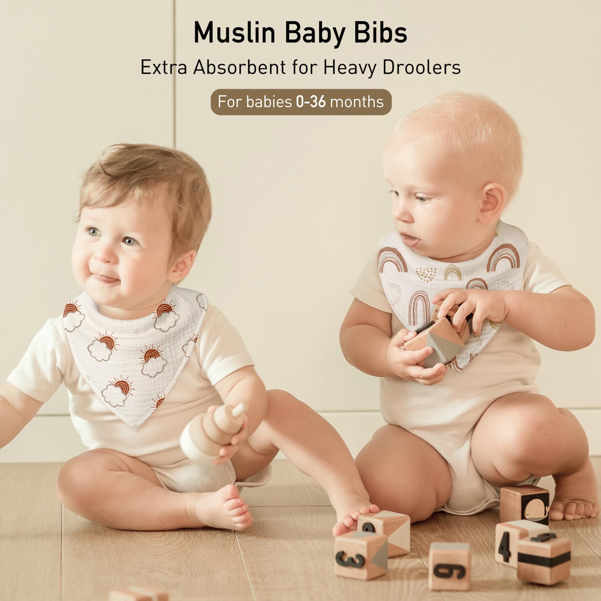 CIVARUA KIDS muslin bibs adjustable snaps demonstrating growth from 0 to 36 months