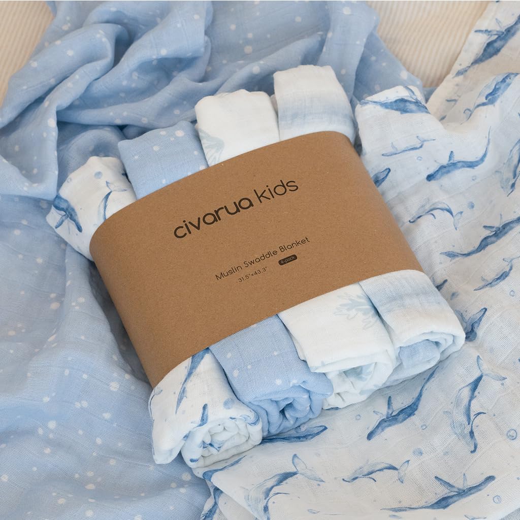 Civarua Kids muslin swaddle blue whale gift-pack image signals ready-to-gift baby essentials