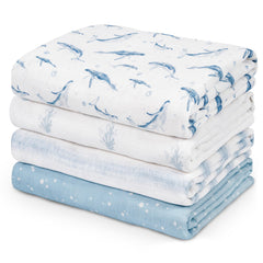 Civarua Kids muslin swaddle blue whale pack-1 shows breathable swaddle for newborn comfort