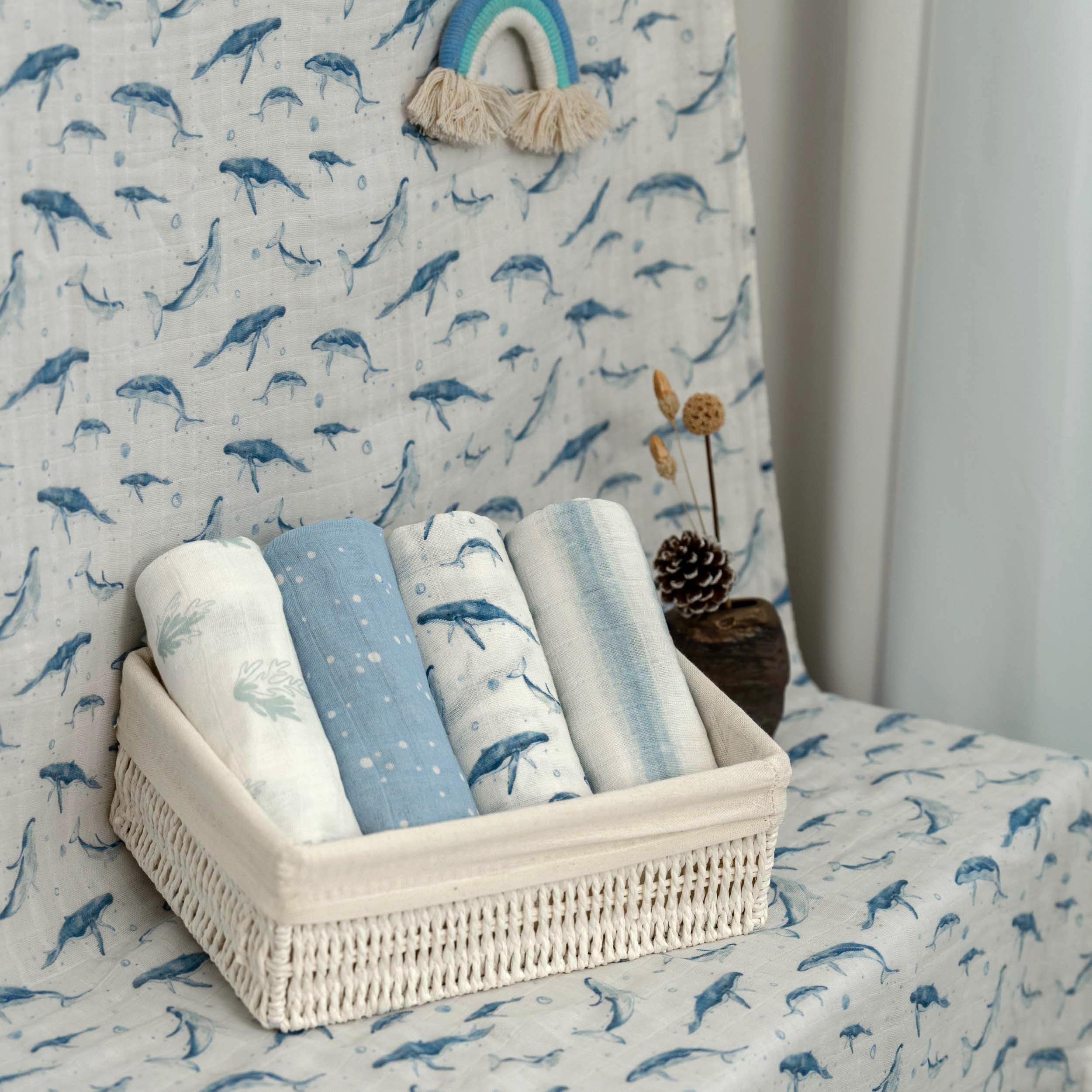 Civarua Kids muslin swaddle blue whale swaddling-use captures newborn snug wrap
