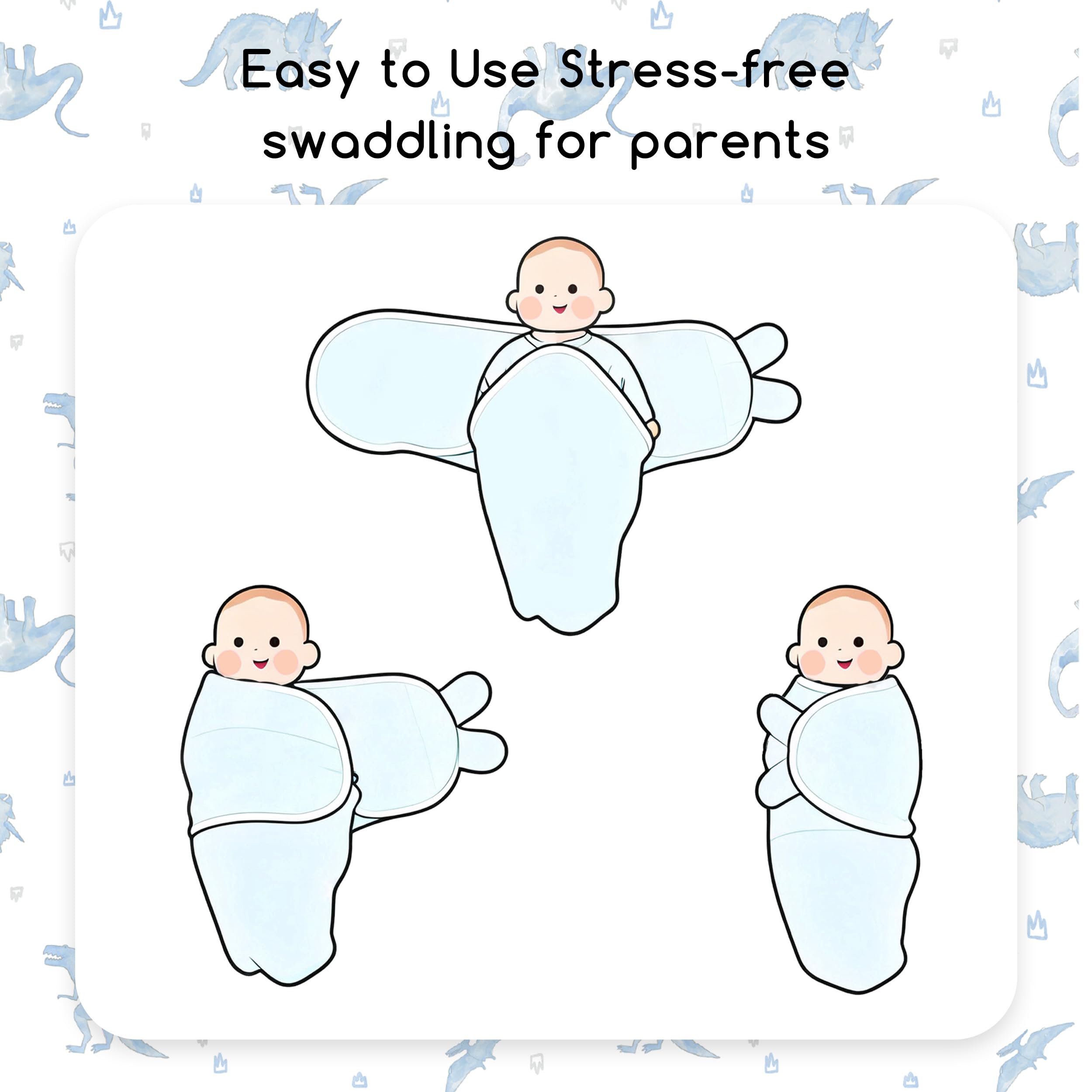 Civarua Kids swaddle blue dinosaur sleep utility promotes calm nights and easier settling.