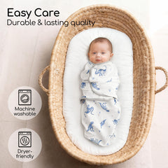 Civarua Kids swaddle blue dinosaur soft organic cotton emphasizes breathable softness for sensitive skin.