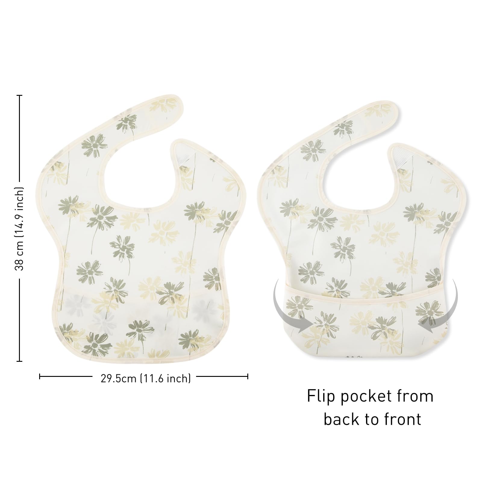 Civarua Kids waterproof bib front view shows a 3D catcher for mess control.