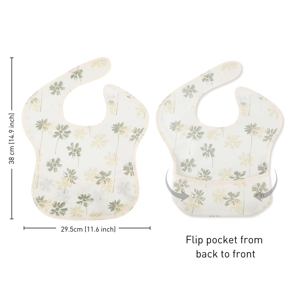 Civarua Kids waterproof bib front view shows a 3D catcher for mess control.